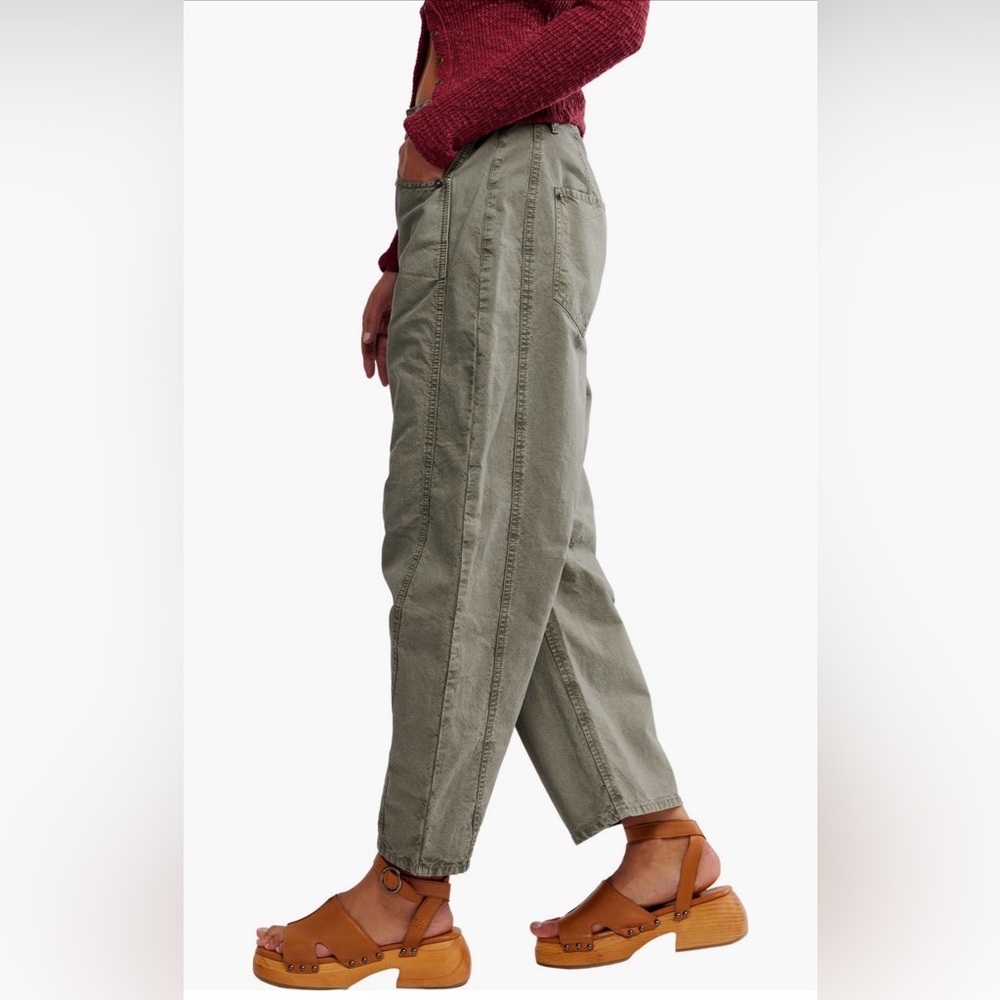 Free People Olive Green Wide-Leg Pants - Picture 3 of 6